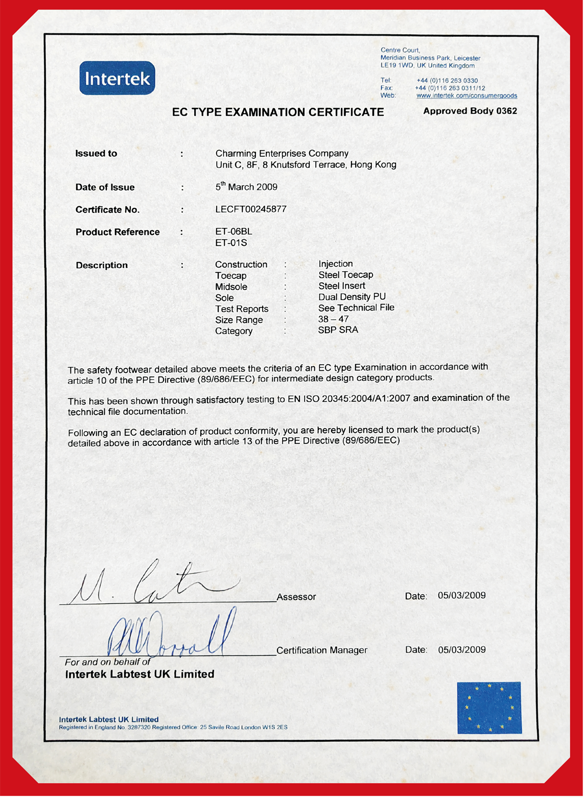 Intertek EC Type Examination 2009