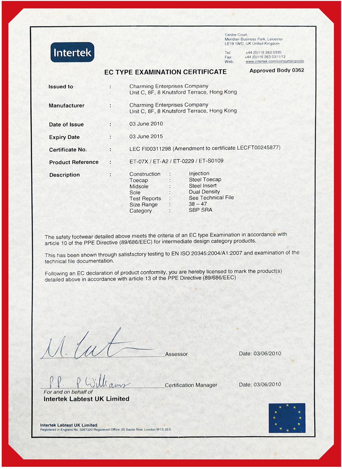 Intertek EC Type Examination 2010