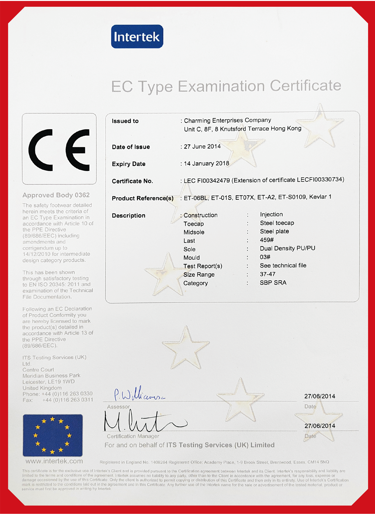 Intertek EC Type Examination 2014