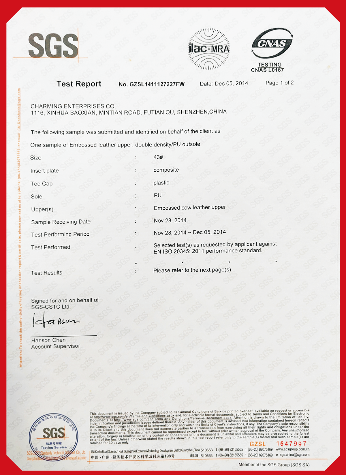 SGS Test Report 2014
