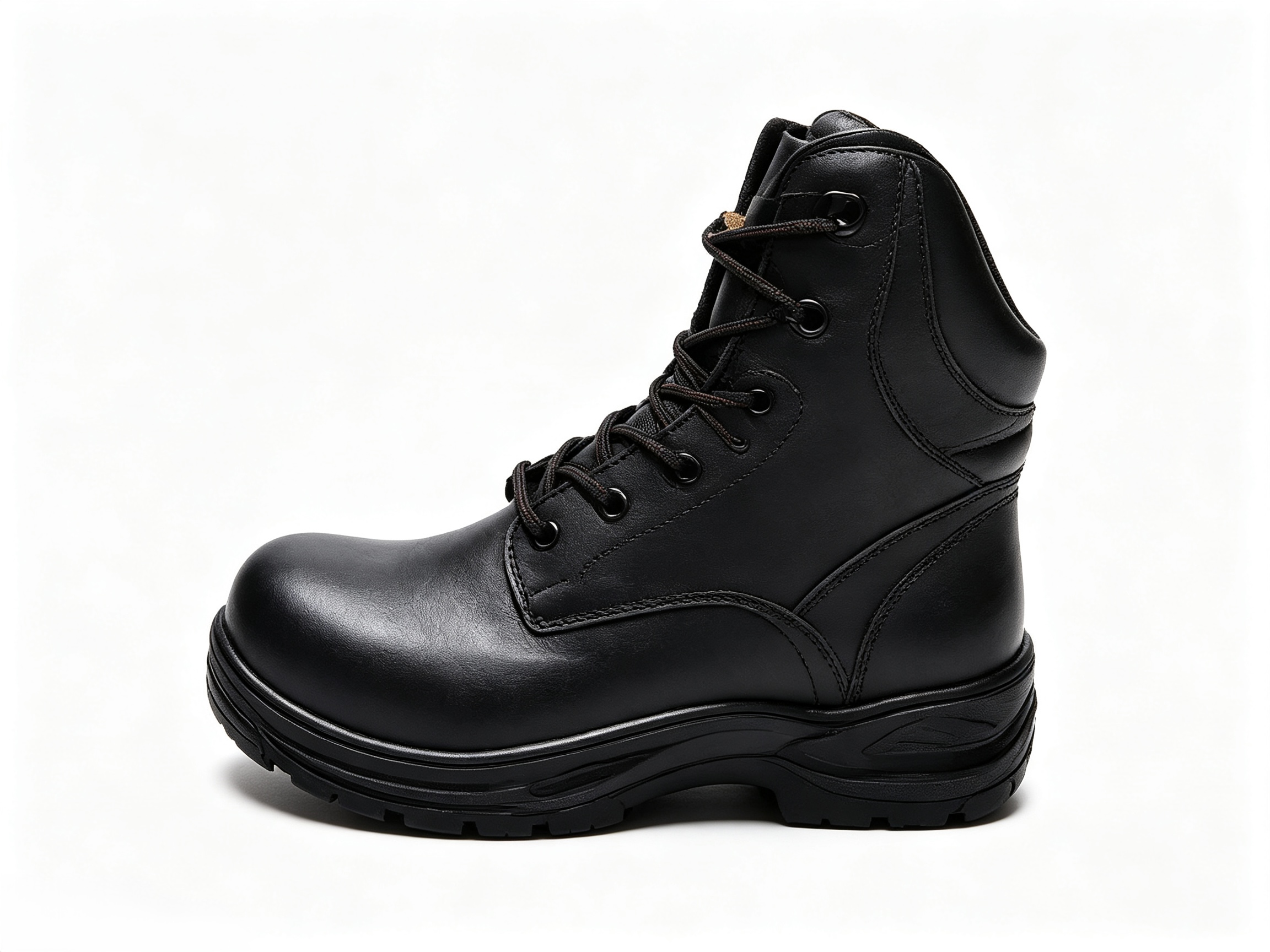 All Black Premium Leather Extended High-Cut Steel Toe Cap Safety Shoes