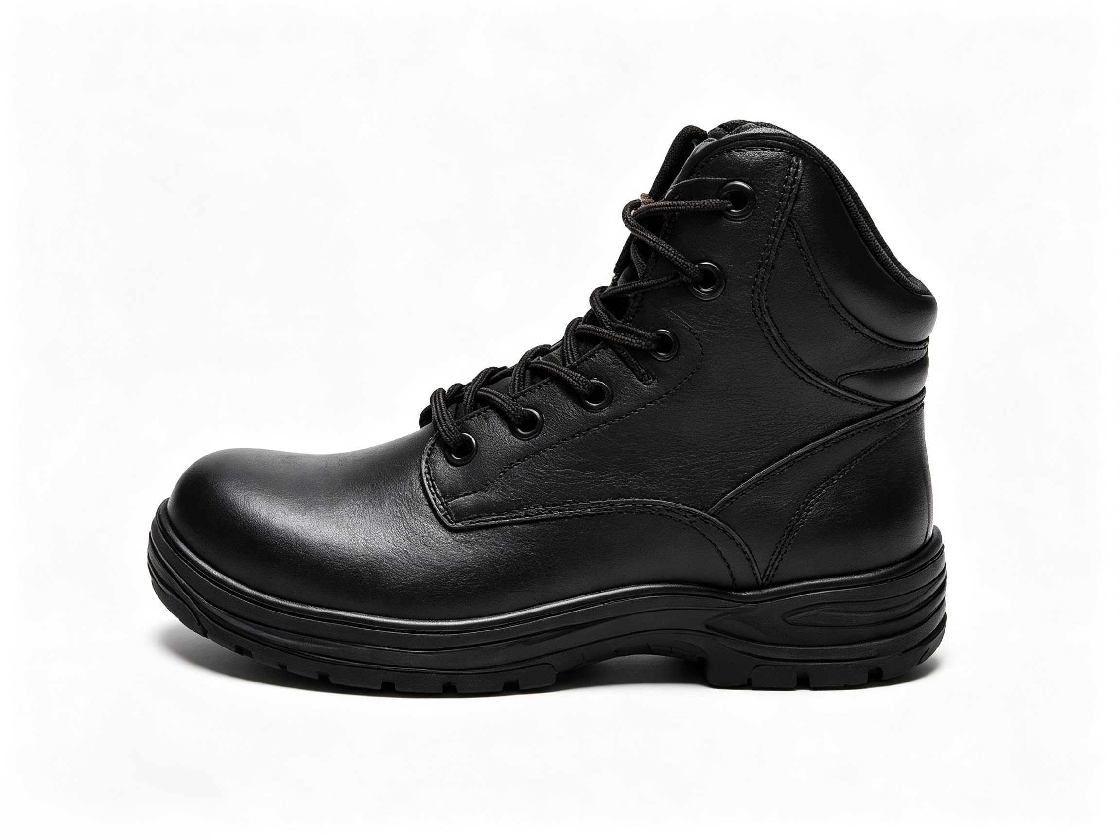 All Black Premium Leather High-Cut Steel Toe Cap Safety Shoes